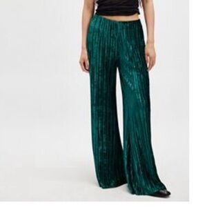 Free People Forest Green Wide-Leg Velvet Trousers NWT!